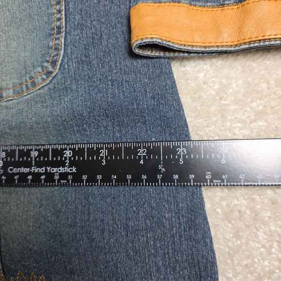 Vintage Fubu The Collection Denim jacket XL Tan Faux Leather Patchwork Jean‎ - Picture 11 of 13